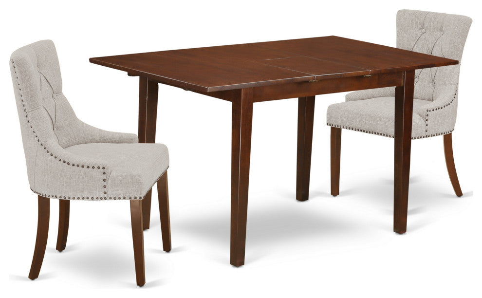 3Pc Dinette Set, Rectangular Table, Butterfly Leaf, Two Chairs, Mahogany