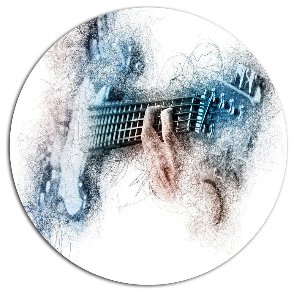 Man Playing A Guitar Watercolor, Modern Round Wall Art, 23"
