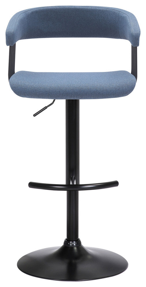 Calista Adjustable Bar Stool, Blue Fabric With Black Metal, Blue