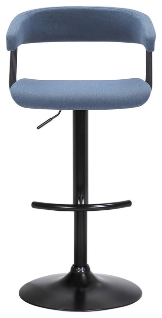 Calista Adjustable Bar Stool, Blue Fabric With Black Metal, Blue
