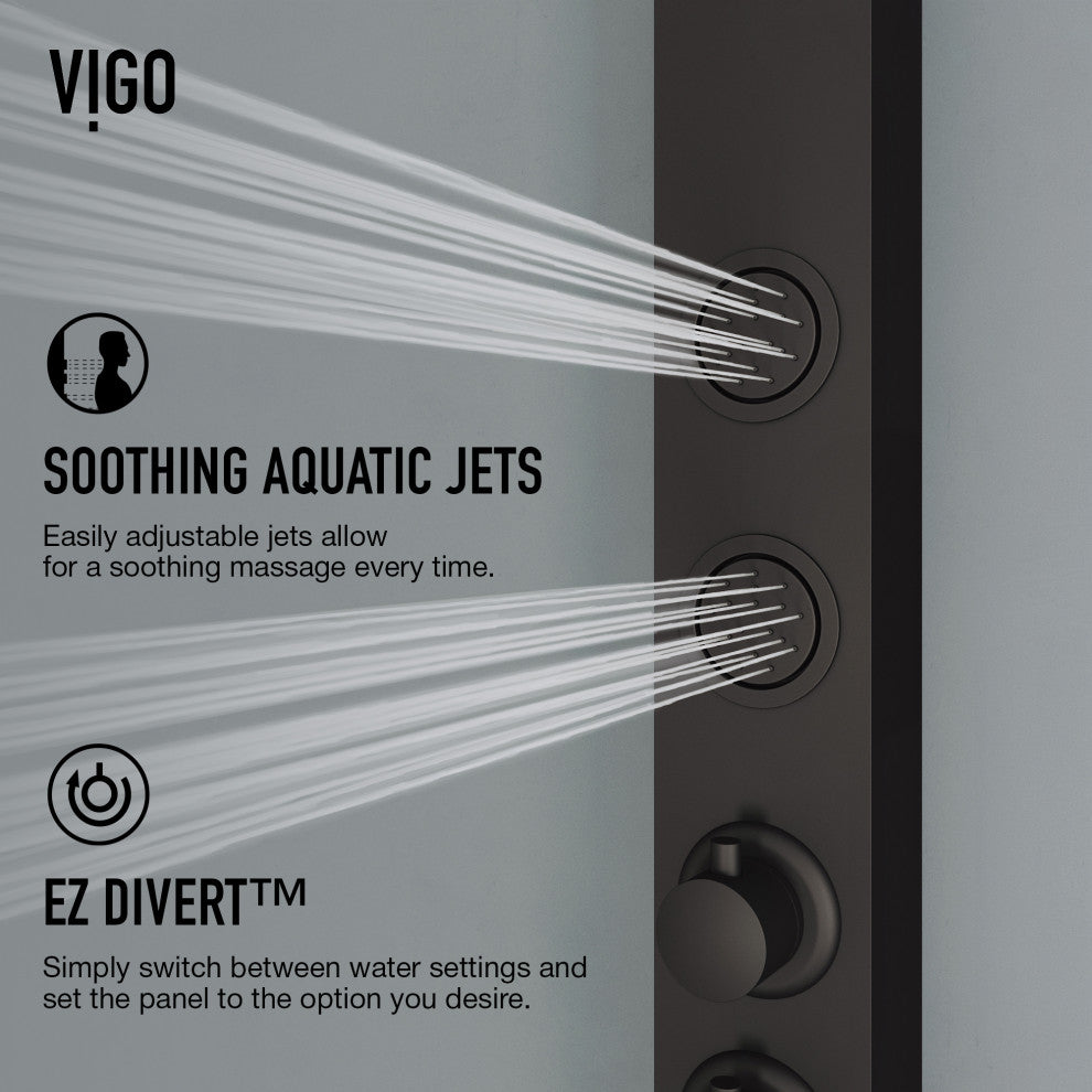 Bowery 58" H x 4" W 4-Jet Shower Panel with Round Shower Head and Tub Filler, Matte Black