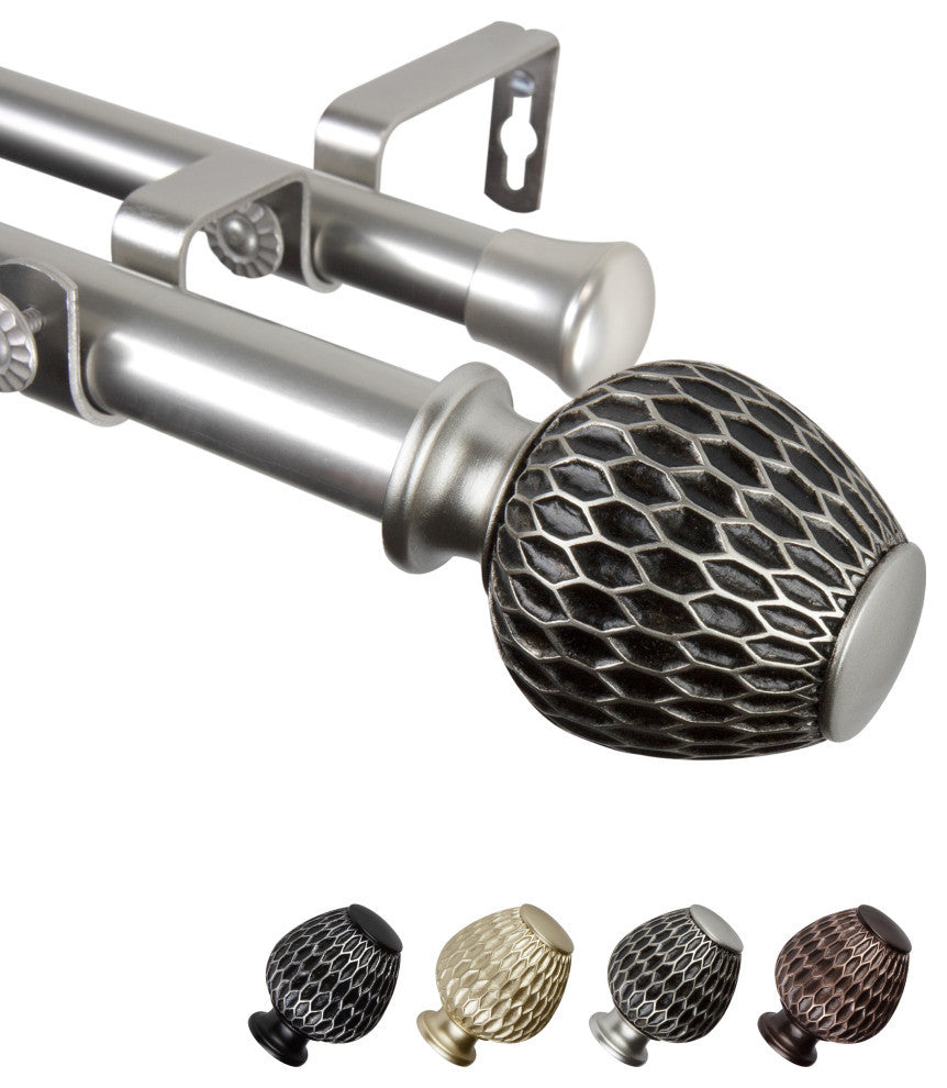 Telmo 1" Double Curtain Rod, Satin Nickel, 66-120"
