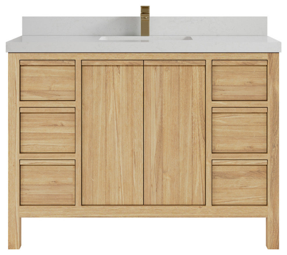 Elizabeth 48 Single Sink Bath Vanity in Light Natural Teak 2" Carrara Quartz
