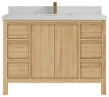 Elizabeth 48 Single Sink Bath Vanity in Light Natural Teak 2" Carrara Quartz