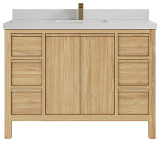 Elizabeth 48 Single Sink Bath Vanity in Light Natural Teak 2" Carrara Quartz