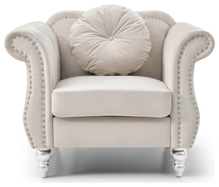 Hollywood Ivory Velvet Tufted Accent Chair