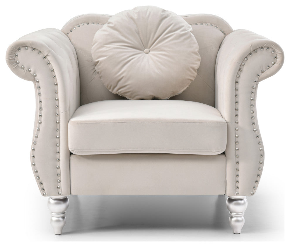 Hollywood Ivory Velvet Tufted Accent Chair
