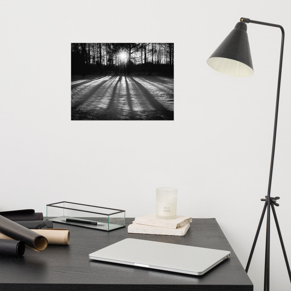 Country Wall Art: Winter Shadows Black & White Landscape Unframed Print, 12" X 16"
