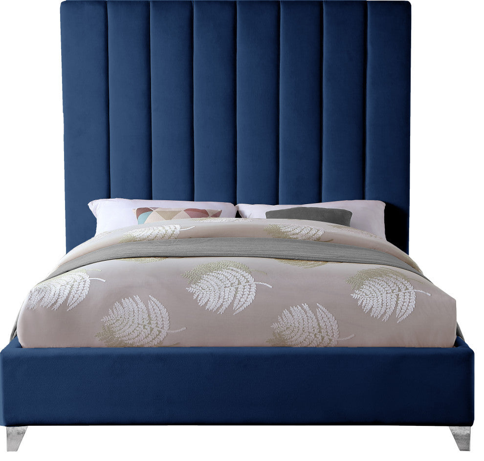 Via Velvet Upholstered Bed, Navy, Queen
