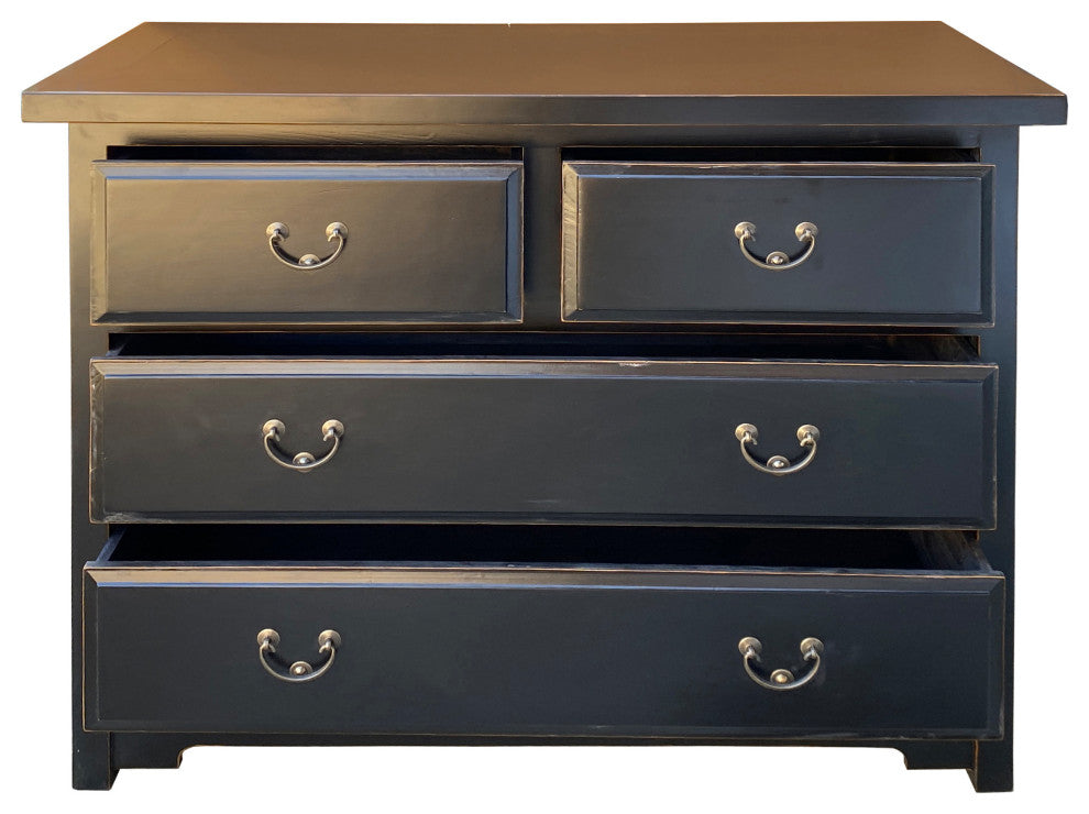 Oriental Black Lacquer 4 Drawers Sideboard Credenza Dresser Cabinet Hcs7521