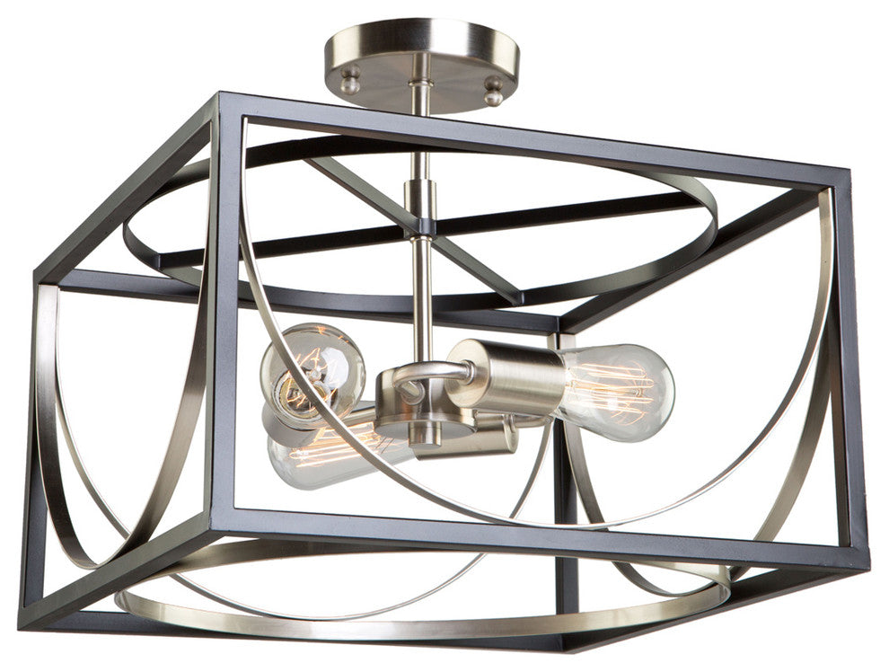 Corona 3 Light Semi Flush, Black and Polished Nickel