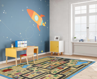 Kid Essentials Rug, Tiny Town, Sandstone, 5'4"x7'8"