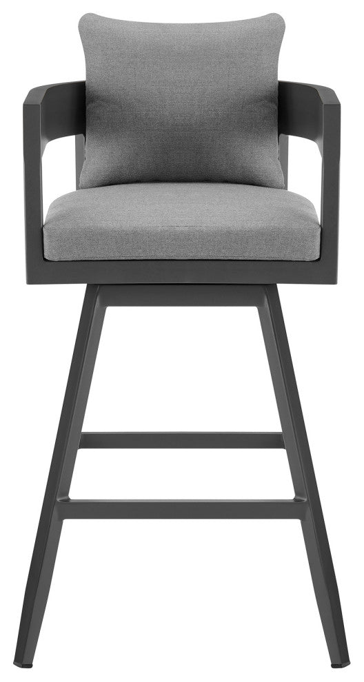 Menorca Outdoor Patio Swivel Counter Stool, Aluminum With Gray Cushions