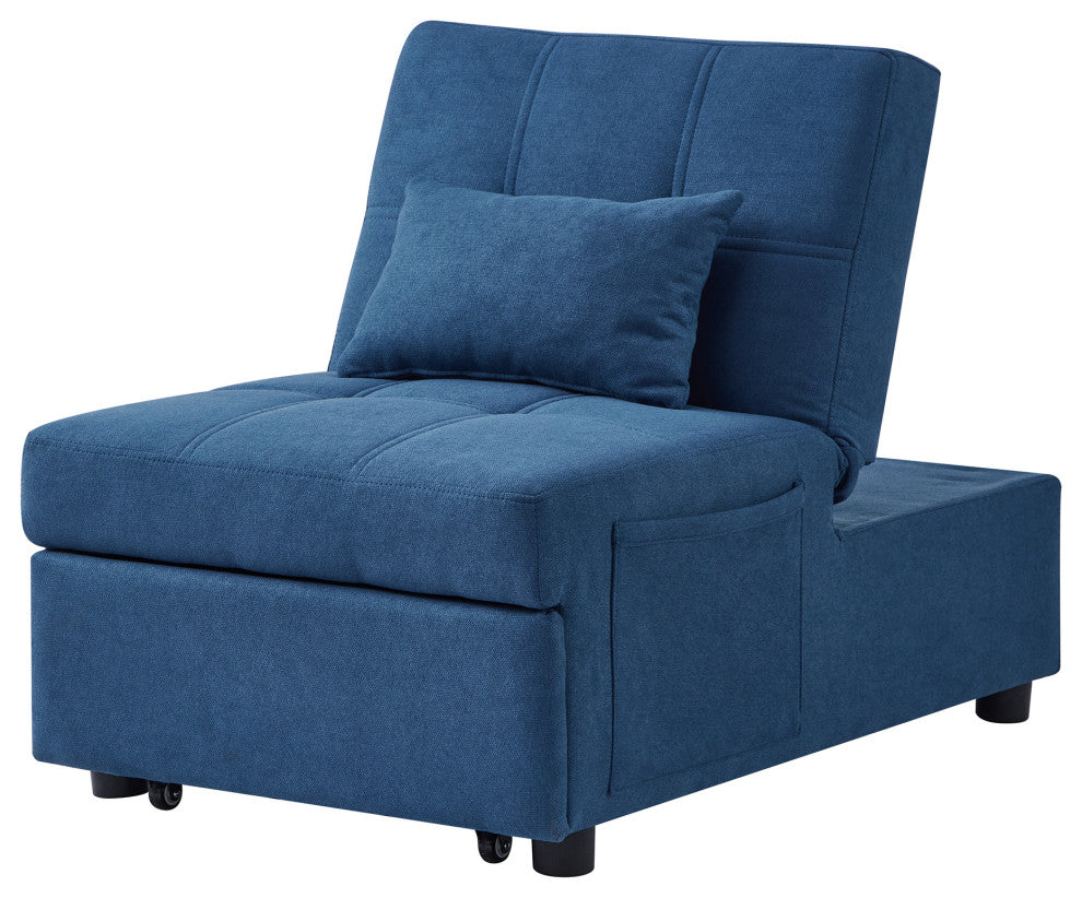 GDF Studio Sofa Bed Convertible Sleeper Chair Bed with Side Pocket, Blue