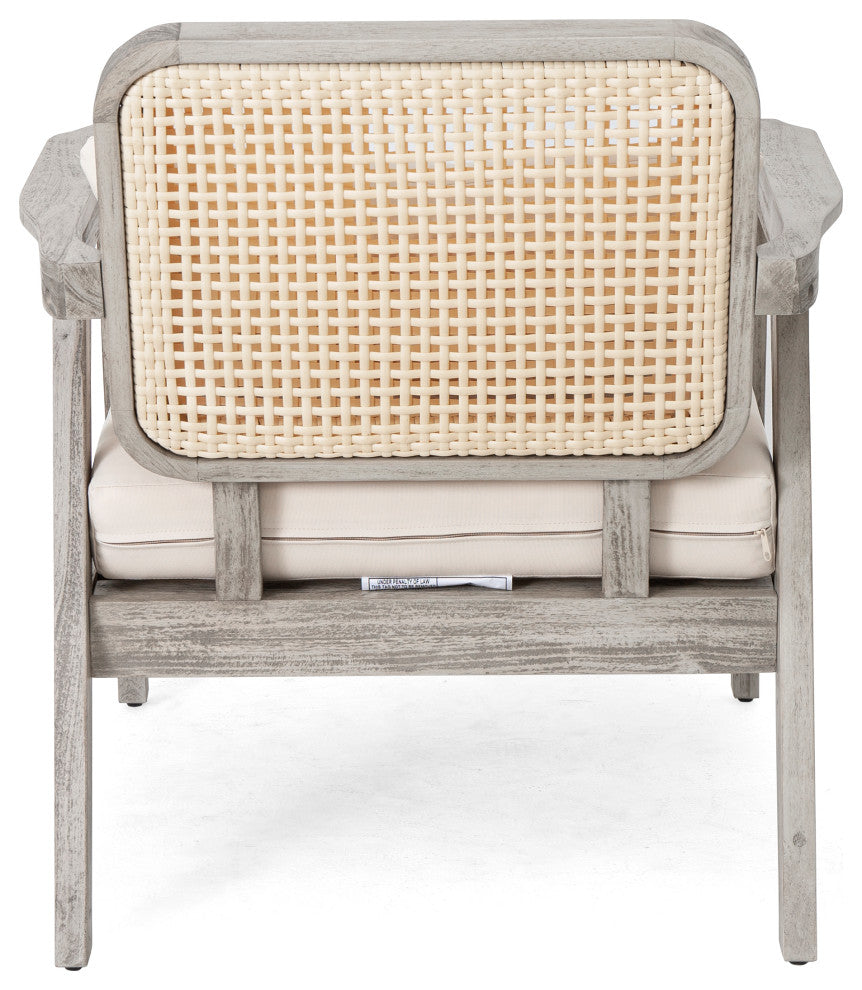 Jatas Outdoor Pation Club Chairs With Cushions, Acacia Wood, Light Gray, Set of 2