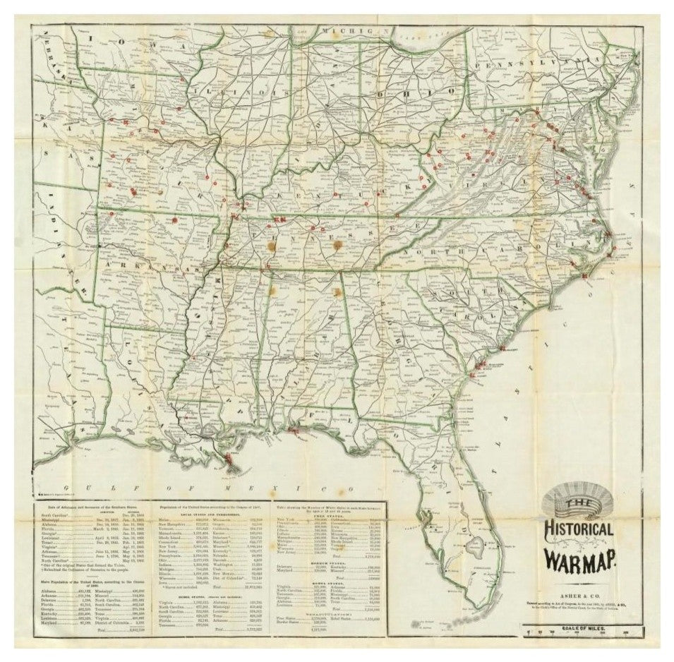 "The United States Historical War Map, 1862" Print by Asher and Company, 24"x24"