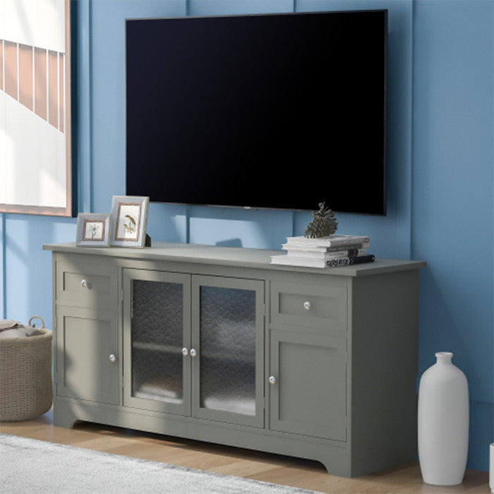 65 inch TV stand with 4 doors adjustable panels cabinet with light freen finish