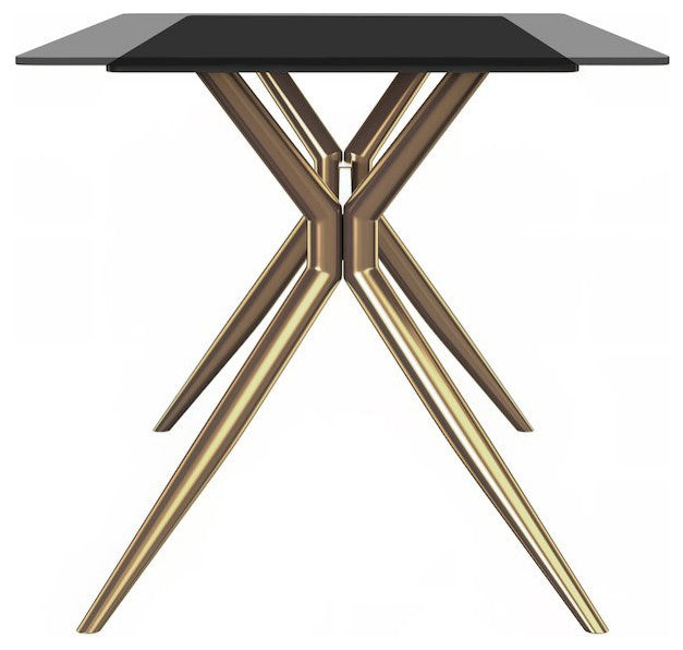 Elega Series Gold Stainless Steel Dining Table 71 With Clear Glass Top