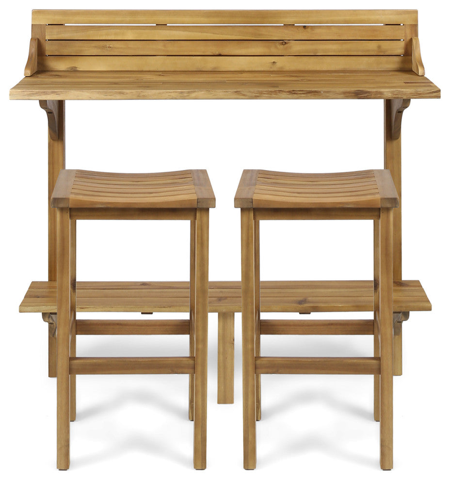 GDF Studio 3-Piece Cassie Outdoor Acacia Wood Balcony Bar Set, Natural Stained