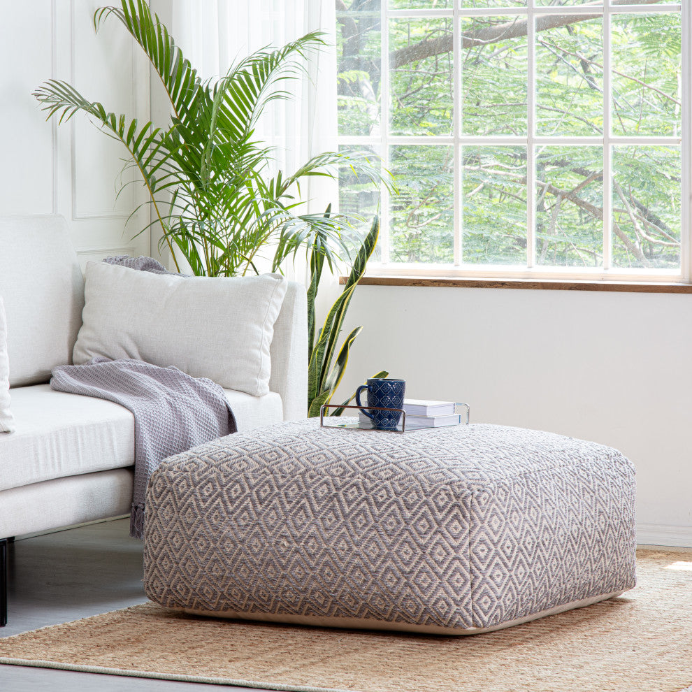 Willamette Slate 34" x 34" x 16" Gray and Beige Ottoman