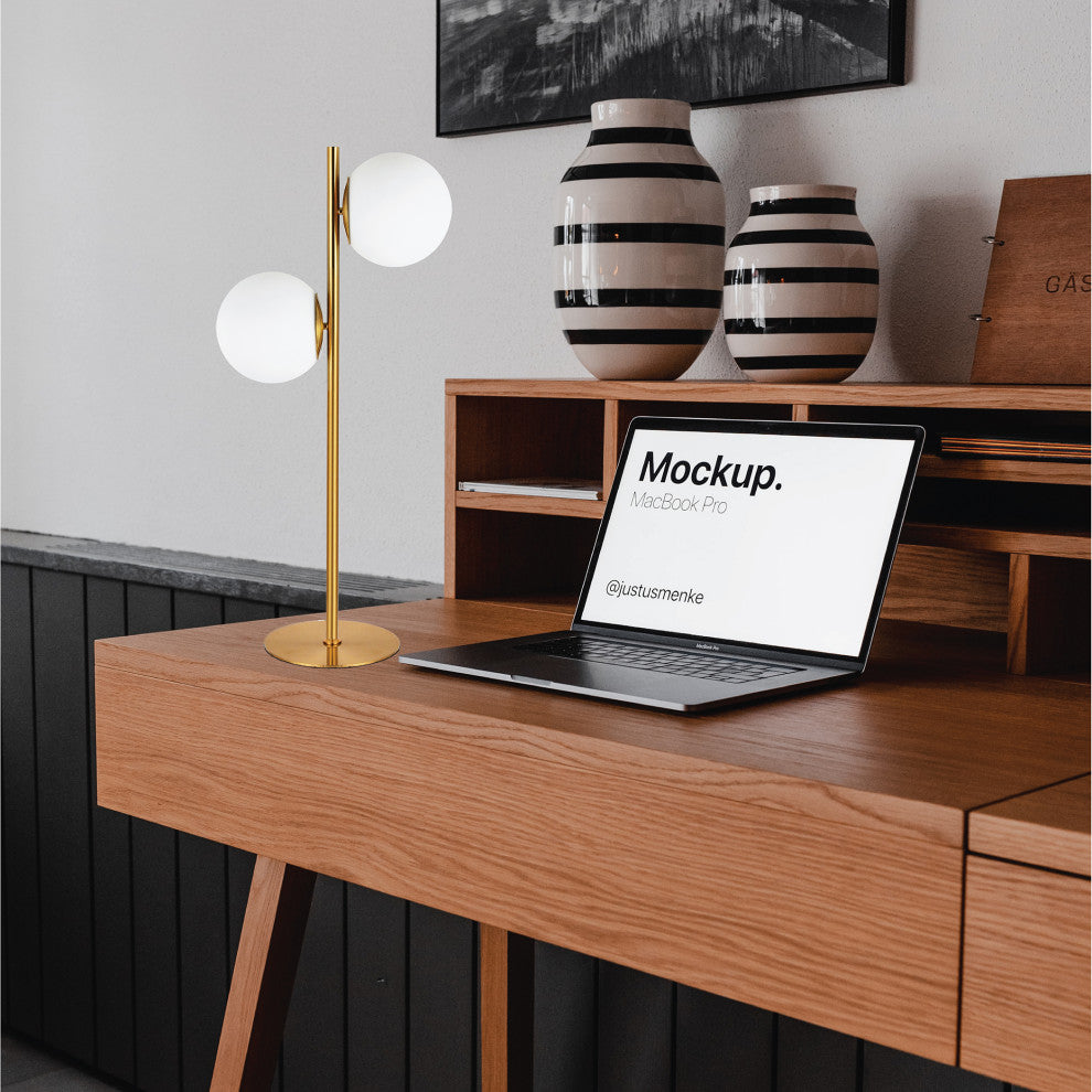 Folgar Contemporary 2 Light Aged Brass White Metal Table Lamp