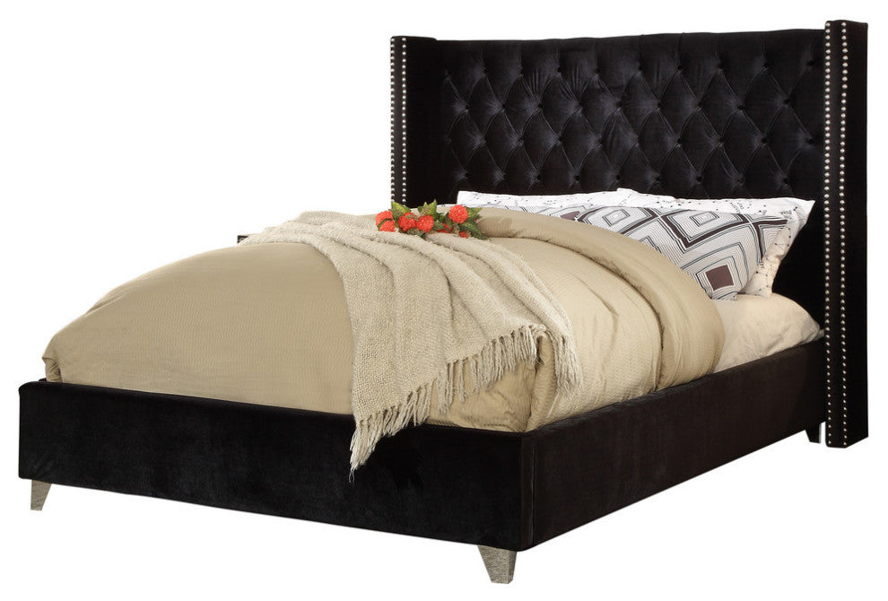 Ames Velvet Bed, Black, Full
