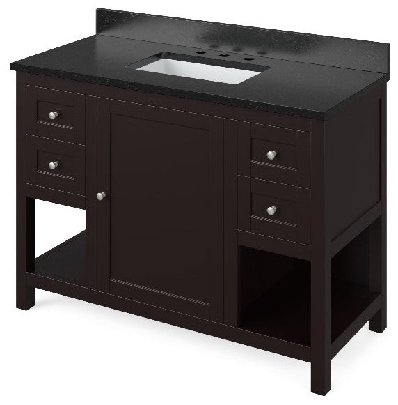 Astoria Transitional 48" Espresso Vanity, Black Granite Vanity Top