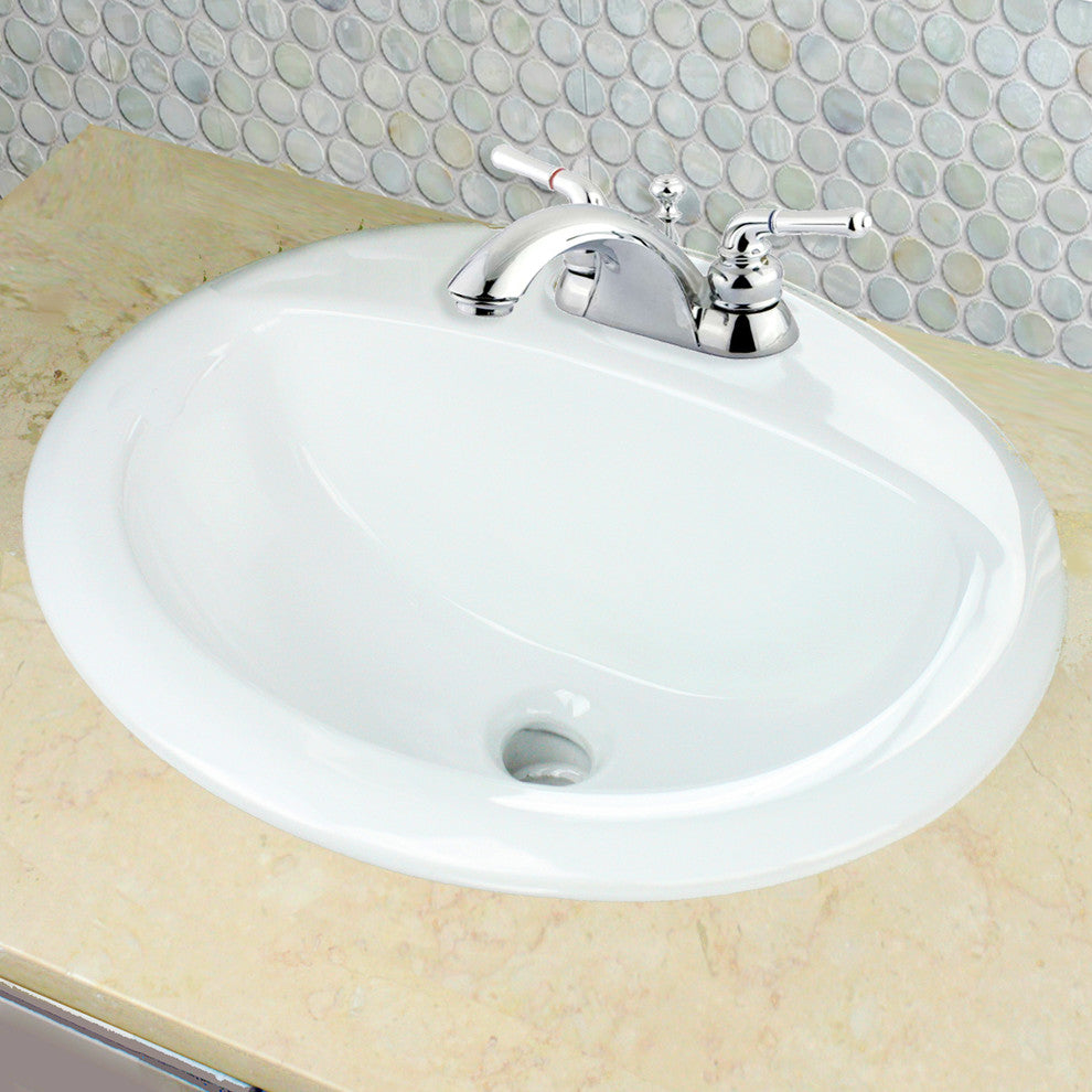 Nantucket Sinks DI2017-4 Drop-In Oval Ceramic Bathroom Vanity Sink In White