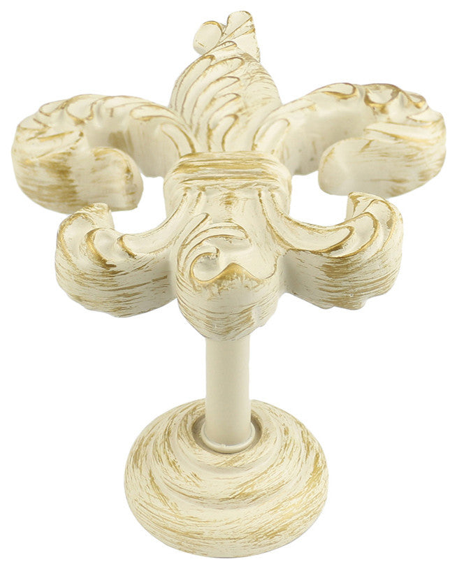 Fleur de Lis Medallion Drapery Holdback, Gilded French White, Single