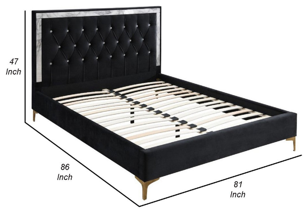 Benzara BM266430 Eastern King Bed With Diamond Tufted Headboard, Black