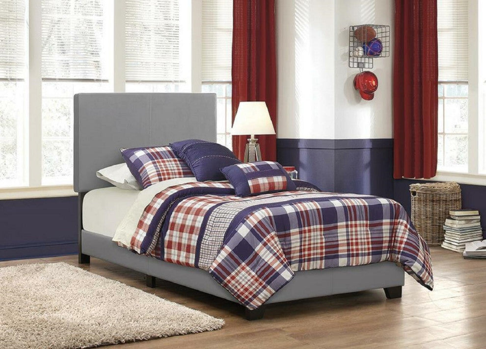 Leatherette Upholstered Bed, Twin Size, Gray