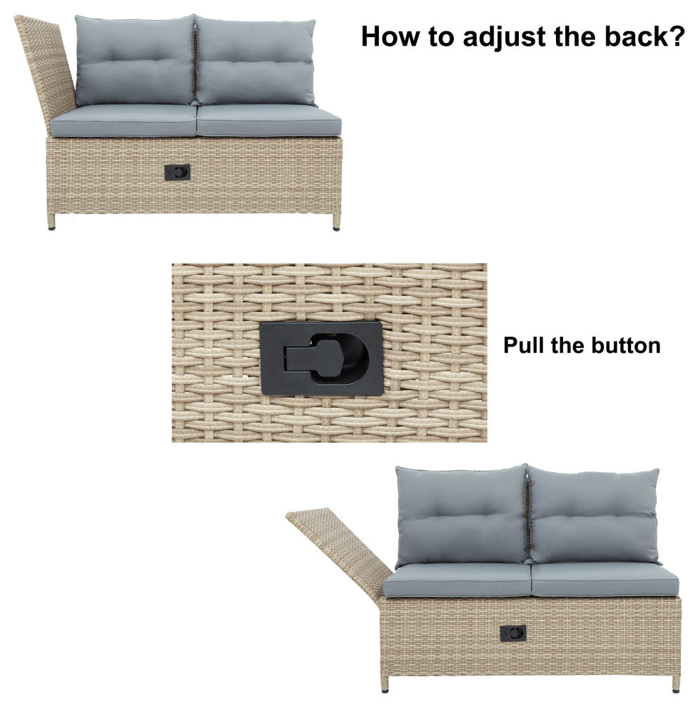 4 Pieces Outdoor Rattan Patio Sectional Sofa Set With Adjustable Backs