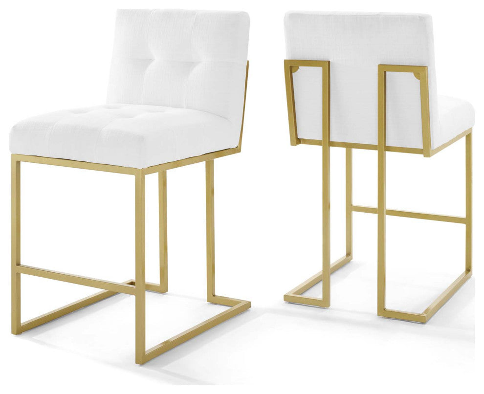 Privy Gold Stainless Steel Upholstered Fabric Counter Stool Set of 2-Gold White