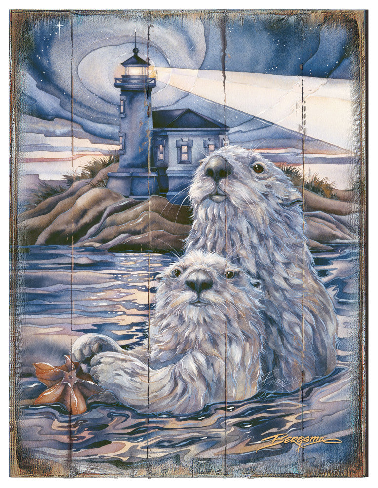 Starlight Otter Lighthouse Wooden Wall Art, X-Large 36x24