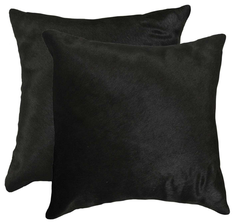 18"x18"x5" Black Torino Cowhide Pillow, Set of 2