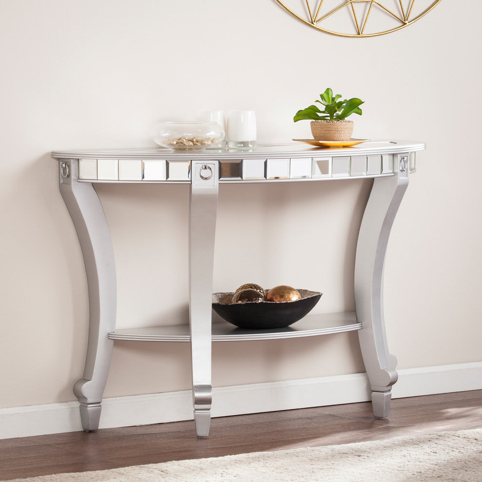Scottsdale Glam Mirrored Demilune Console Table