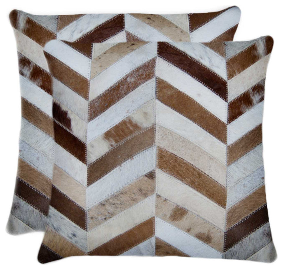 18"x18"x5" Modern and Natural Cowhide Pillow, Set of 2