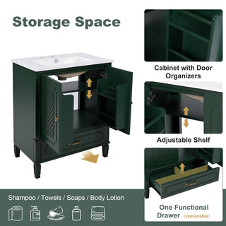 GDF Studio 30" Vintage Vanity With Sink, Drawer & Adjustable Shelf, Dark Green
