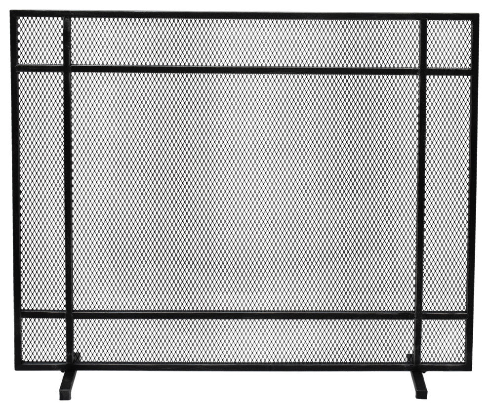 Markus Modern Single Panel Iron Firescreen, Black Brushed Silver Finish