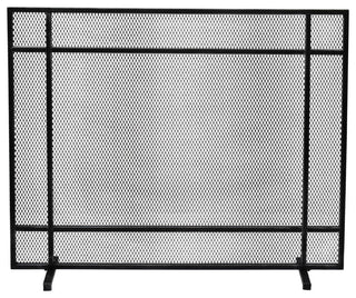 Markus Modern Single Panel Iron Firescreen, Black Brushed Silver Finish