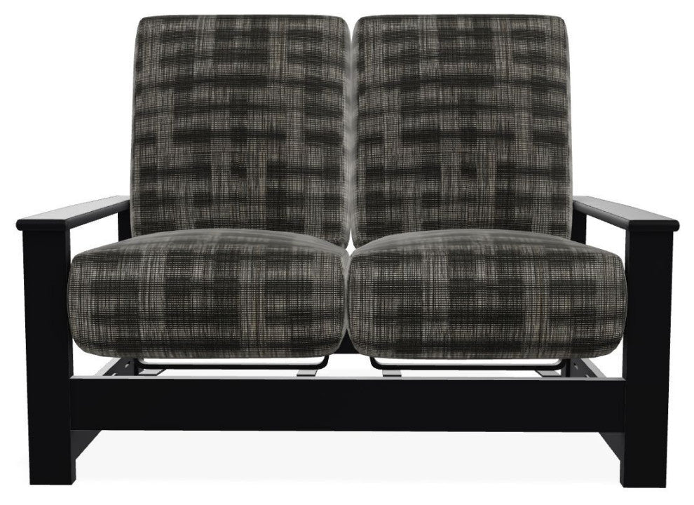 Leeward Deep Seat Outdoor Loveseat with Hidden Motion, Illusion Plaid Onyx/Black