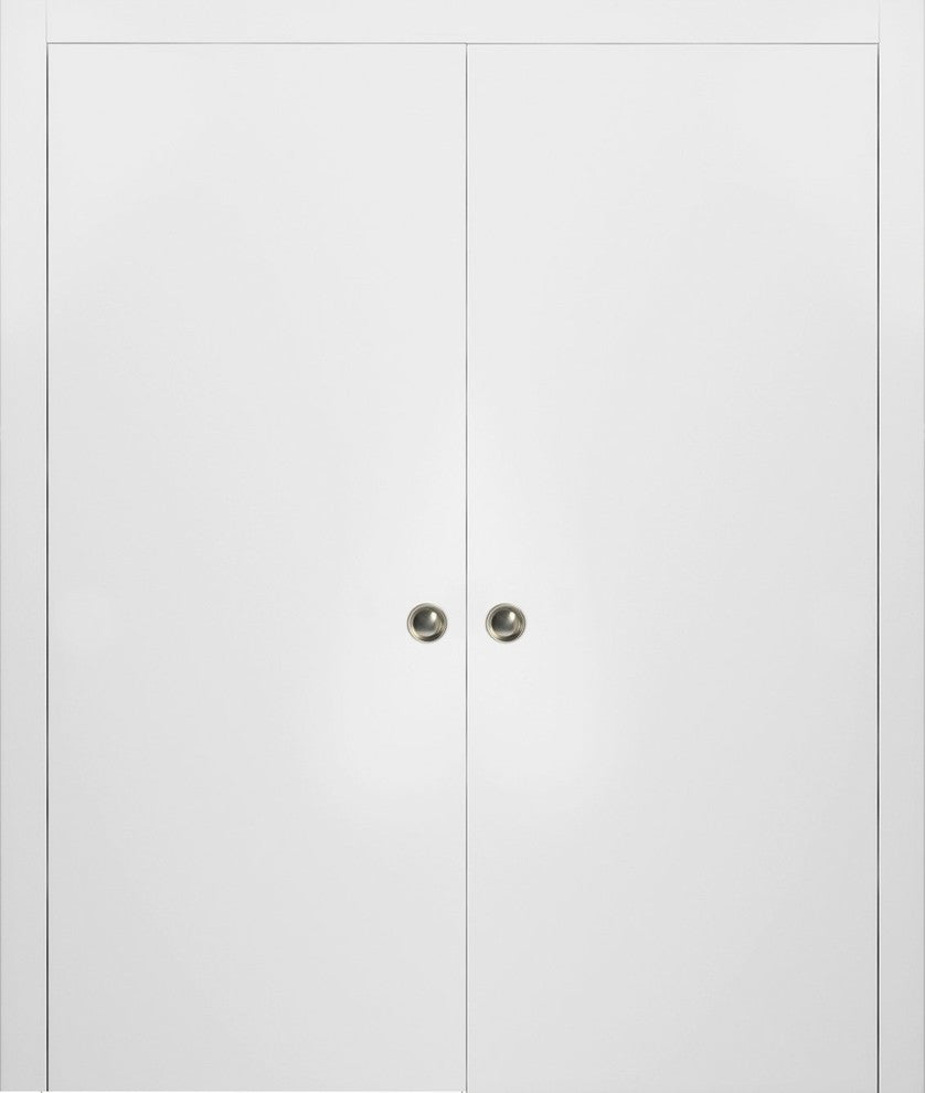 Sliding Double Pocket Closet Doors 64 x 80 with Frames| Planum 0010 White Silk