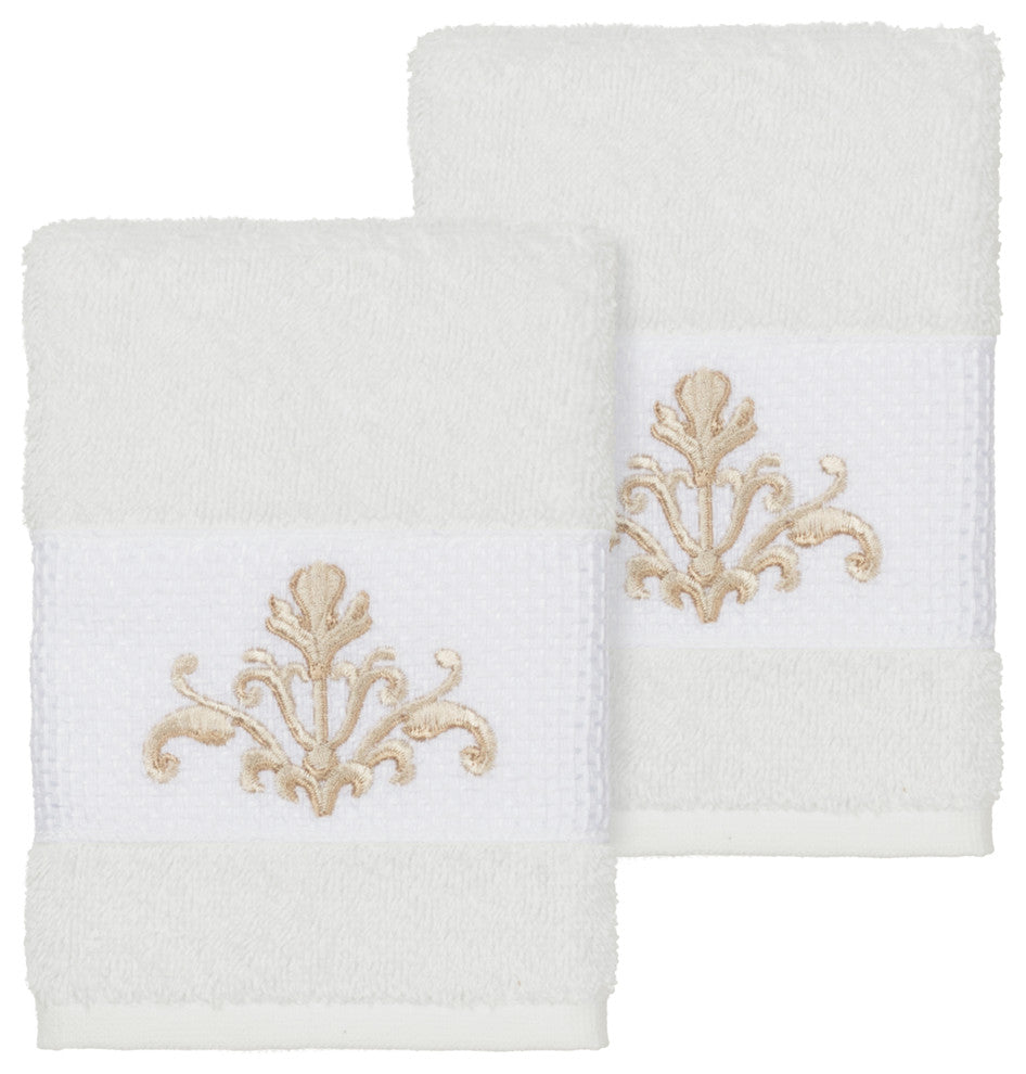 Scarlet 2-Piece Embellished Washcloth Set, White