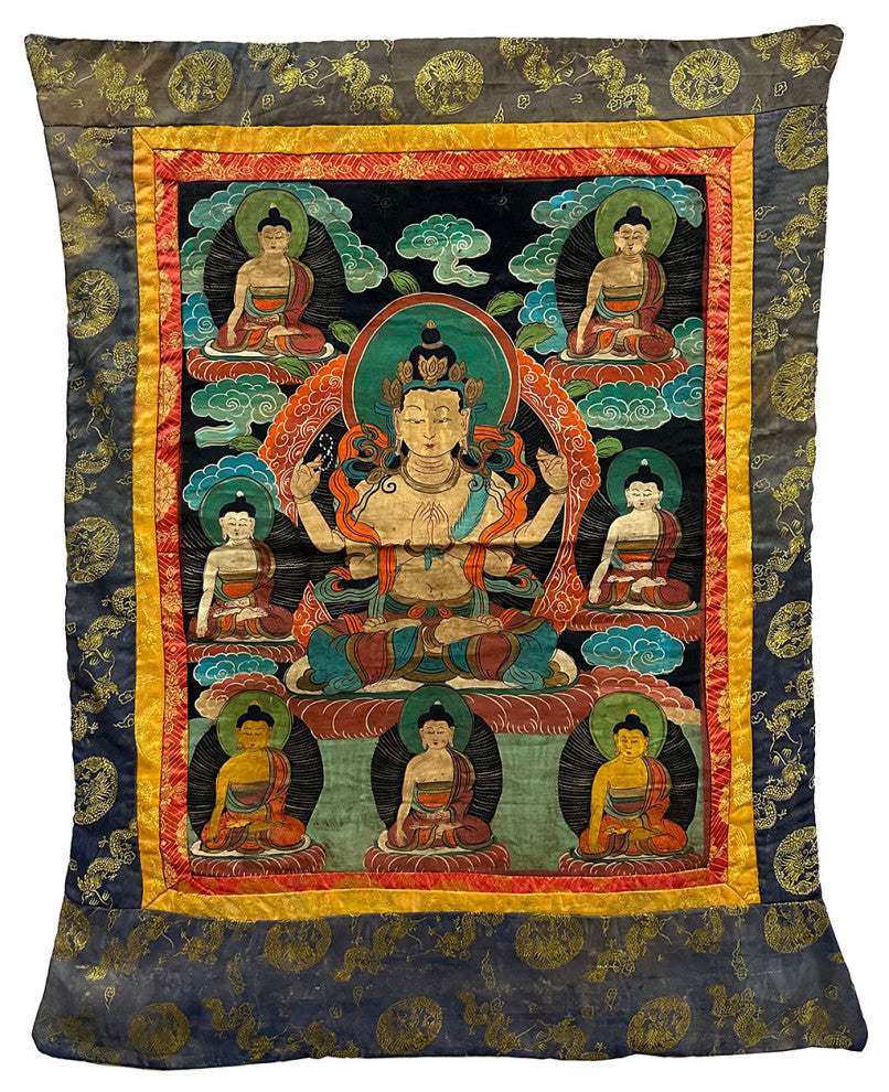 Consigned 19th Century Antique Tibetan Hand Painted Buddhist Thangka