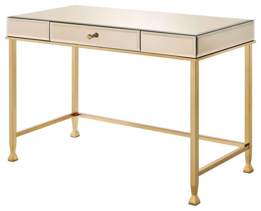 Canine Writing Desk, Smoky Mirrored and Champagne Finish