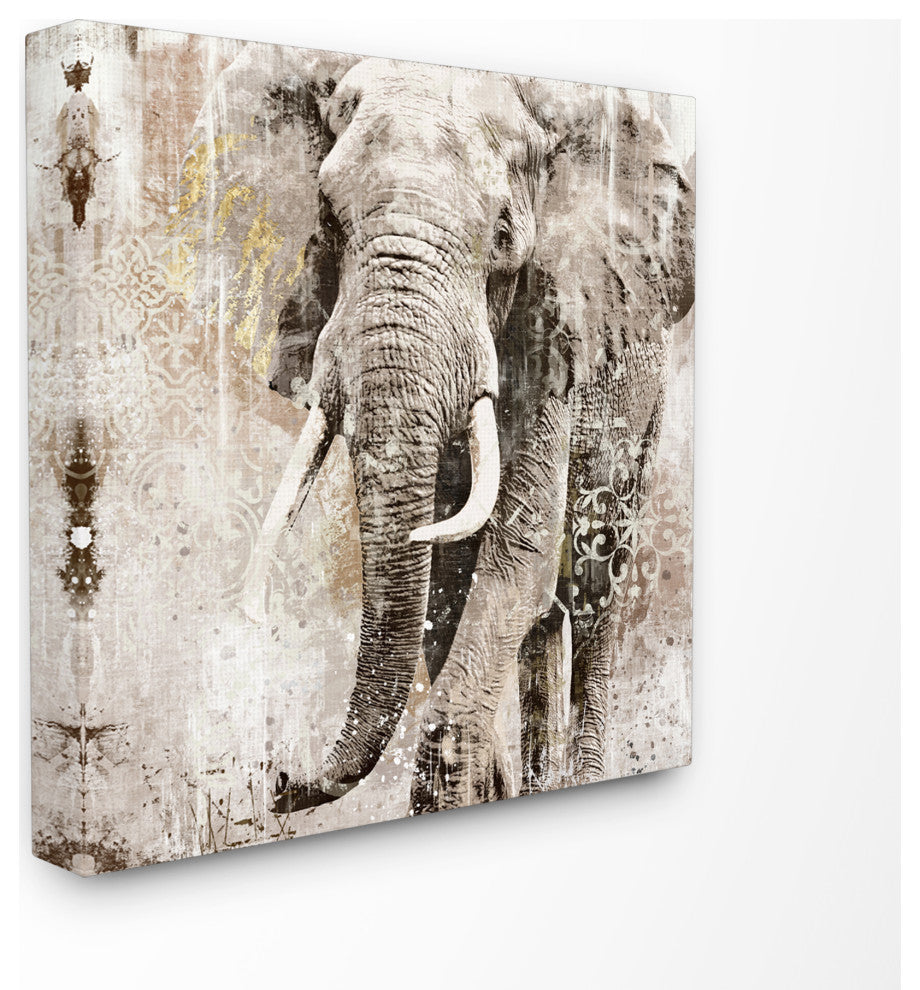Elephant Gold Neutral Animal Textured Photograph, 30"x30", Canvas Art