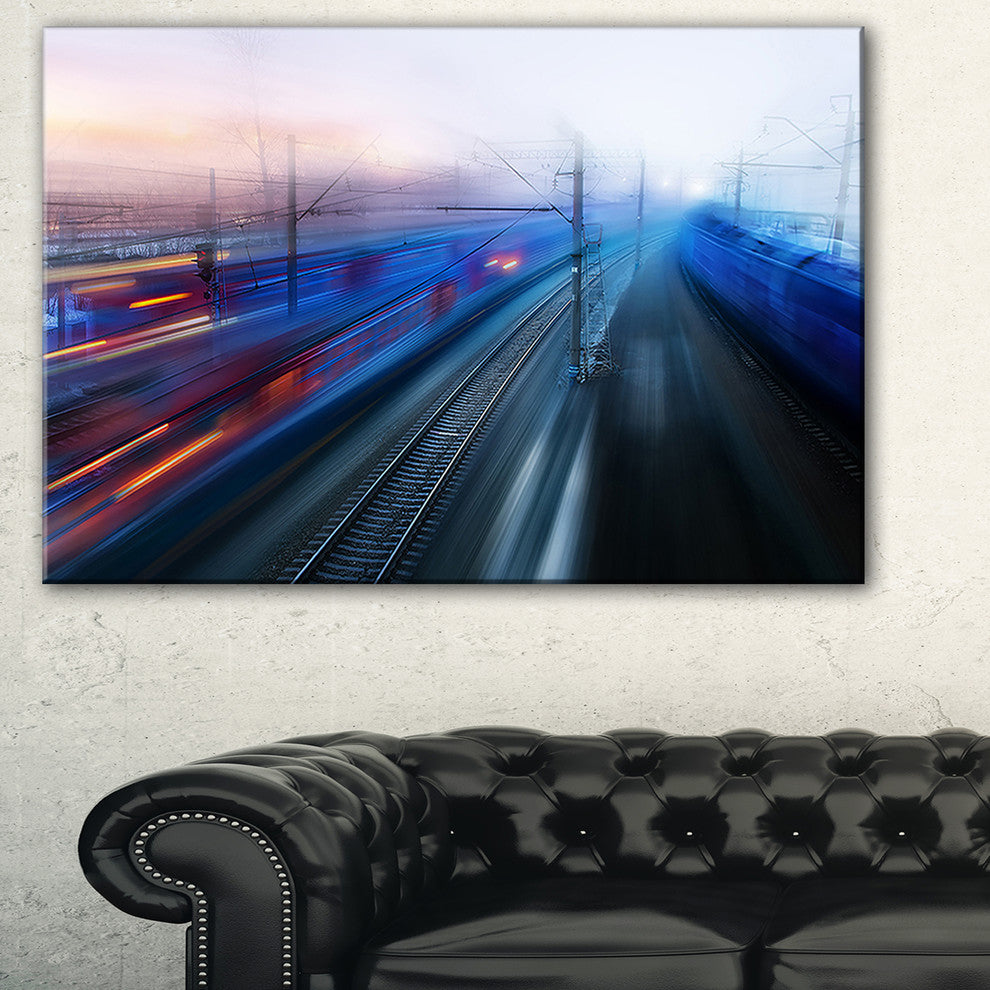 "Train Movements at Twilight" Landscape Canvas Photo Print, 32"x16"