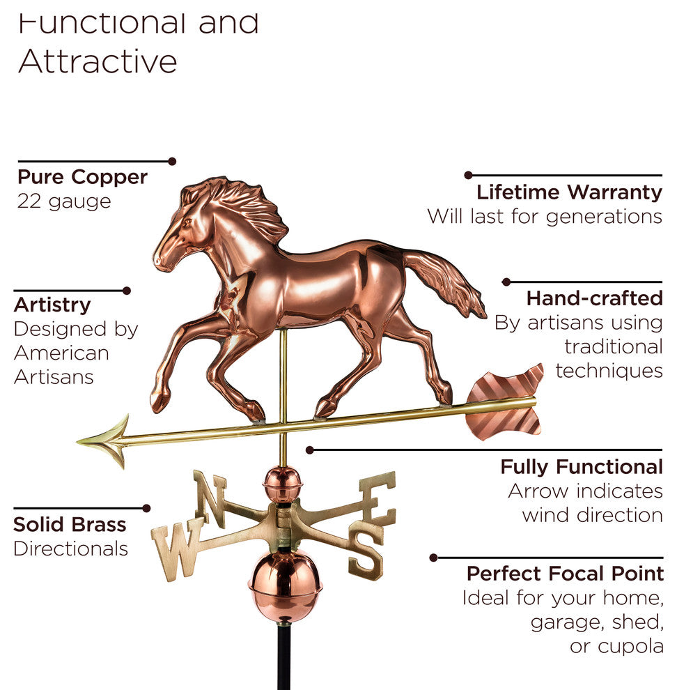 Smithsonian Running Horse Weathervane, Pure Copper