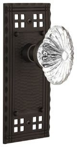 Single Craftsman Plate With Oval Fluted Crystal Knob, Oil-Rubbed Bronze