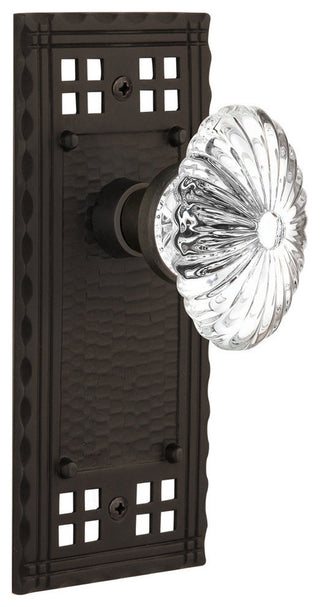 Single Craftsman Plate With Oval Fluted Crystal Knob, Oil-Rubbed Bronze